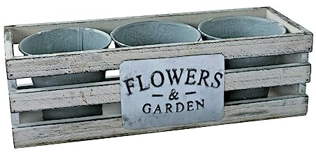 Kräutertopf 3er Vintage Set im Holzkasten 38cm I 3 Pflanztöpfe verzinkt Ø 12cm