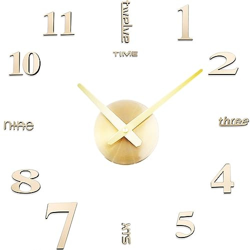 Yuehuamech Orologio da parete silenzioso fai da te senza cornice, grande adesivo a specchio 3D moderno in metallo, grande orologio, silenzioso orologio da parete per casa, ufficio, cucina, camera da