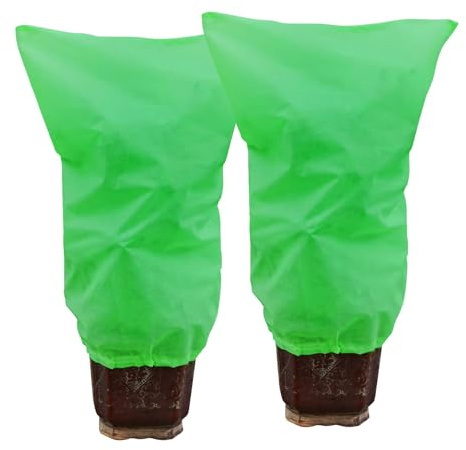 PRELGOSP Winterschutz für Pflanzen, Winter Frostschutz Kübelpflanzensack, 80x100cm Kübelpflanzen Winterschutz Vlies mit Kordelzug,Grün,2PCS