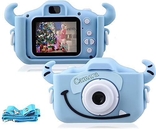 Cámara para niños con Funda de Silicona Suave, Pantalla de 2,0 Pulgadas, Doble Lente 1080P HD 20 MP, para niños de 3 a 12 años de Edad, Juguete (Azul)