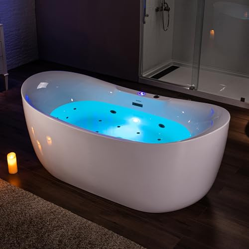WOODBRIDGE 72 x 35-3/8 Whirlpool Water Jetted and Air Bubble Freestanding Heated Soaking Combination Bathtub with LED control panel,Matte Black drain and overflow,BM400