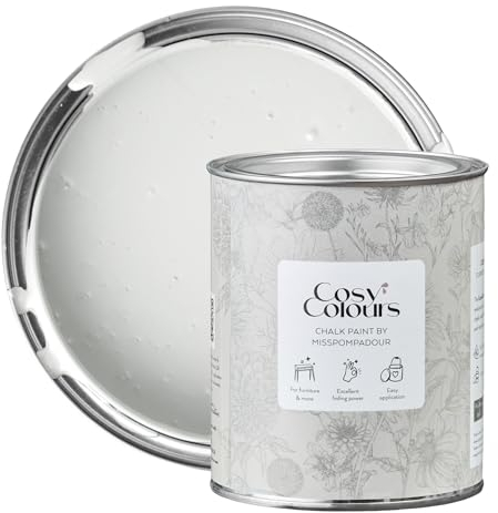 MissPompadour Kreidefarbe für Möbel weiß 750ml, Fresh White - Holzfarbe, Holzlack matt innen - Möbellack, Möbelfarbe ohne Schleifen - Kreidefarbe für Holz - CosyColours