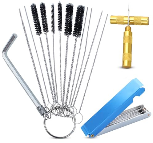 Adefol Reinigungs Set für Vergaser, Reinigungsset,10 Reinigungsnadeln,5 Nylonbürsten,13 Reinigungskabelsatz,1 Scharfer Dorn für Motorräder ATV, Schweißer, Vergaser