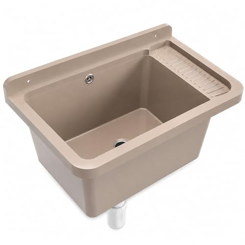 Ausgussbecken Waschbecken Spülbecken Waschtrog draußen Garten Garage Keller Spülbecken Waschküche Werkstatt Großes Becken (Beige)