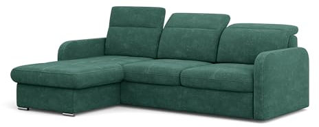 MEBLINI Schlafcouch mit Bettkasten - Ecksofa mit Schlaffunktion - Sofa mit Relaxfunktion und Kopfstützen - Couch L-Form - Eckcouch - Wohnlandschaft - Emerald - 215x167x84cm - Grün Webstoff