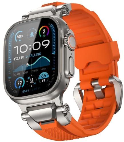 ULTIMAL Compatible with Apple Watch Straps Ultra 3/2/1 Series 11 10 9 8 7 6 5 4 SE SE2 SE3, Silicone Sport Durable Band for iWatch Strap 49mm 46mm 45mm 44mm (Orange+Silver)