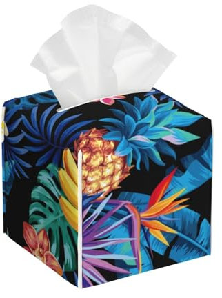 Tissue Box Cover Tropical Fruits Palm Leaves and Flowers Pattern Tissue Box Holder Decorative Organizer for Bathroom Night Stands Bedroom Office Desk