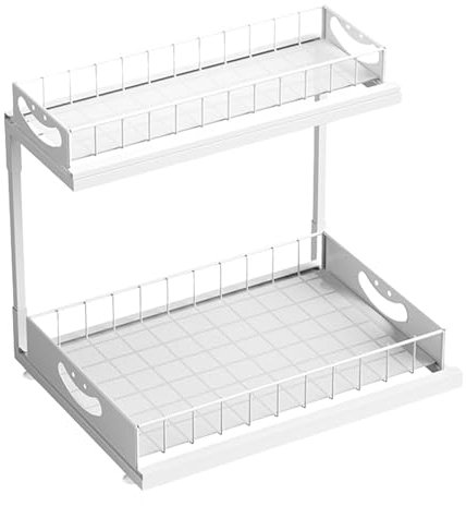 Organizador bajo fregadero extraíble | Organizador de estantes extraíbles | Soporte organizador de estantes | Estante debajo del mueble en forma de L, organizador bajo fregadero de cocina para