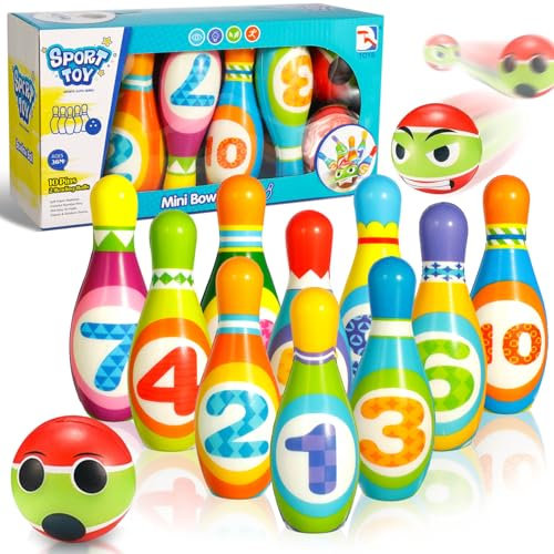 PQETBV Kegelspiel für Kinder Bowling-Set, Kegelspiel für Kinder, Dosenwerfen Spielzeug ab 2 3 4 5 6 Jahre, Montessori Junge Pädagogisches Lern-Spielzeug für Drinnen & Draußen(12 Stück)