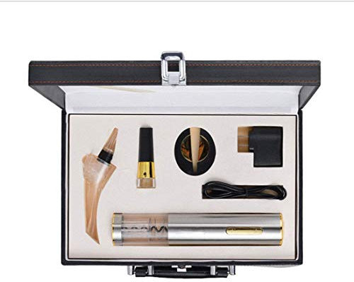 Wine Opener Set 4 Piece Stainless Steel Electric Wine Bottle Opener Wine Stopper Red Wine Aerator for Wine Lover-Gift Box