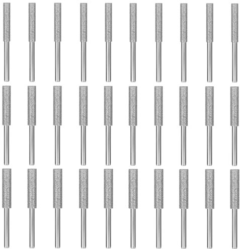 Afilador Motosierra, 30 piezas Piedras de Afilar para Motosierras, Afilador Cadena Motosierra, Cadena de Cabeza de Molienda, 3 Tamaños 4mm 4.8mm 5.5mm Piedras de Afilar, plata