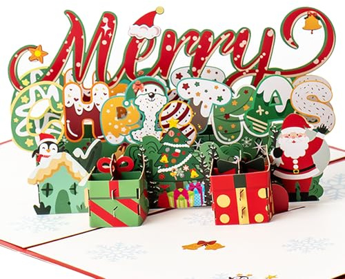 LAXISCREED 3D Pop Up Karte Weihnachten 2025 mit Umschlag, 15x20 cm, Weihnachtskarte mit dreidimensionalem Design, Perfekt für Kinder, Frauen und Männer – Festliche Weihnachtsgeschenkkarte