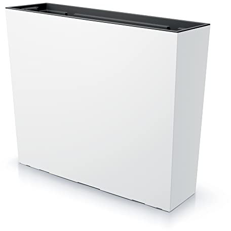 Tymar - Fioriera rettangolare alta per esterni, protezione da sguardi indiscreti, allungata, colore bianco, 58 x 18 x 50 cm