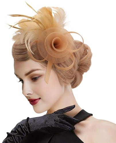 DRESHOW Fascinatori Cappello Fiore Mesh Piume Accessori Cocktail Party Accessori Cappello Elegante in Rete, per Feste, Cocktail, Matrimoni per Ragazze e Donna