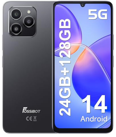 FOSSiBOT S1 Smartphone 5G, 6,745 Zoll HD IPS-Display, 50MP+8MP, 5G Handy ohne Vertrag, 24GB+128GB, Android 14 Dual-SIM, Android Handy, Unterstützung NFC/GPS/OTG/Fingerabdrucker/Gesichtserkennung