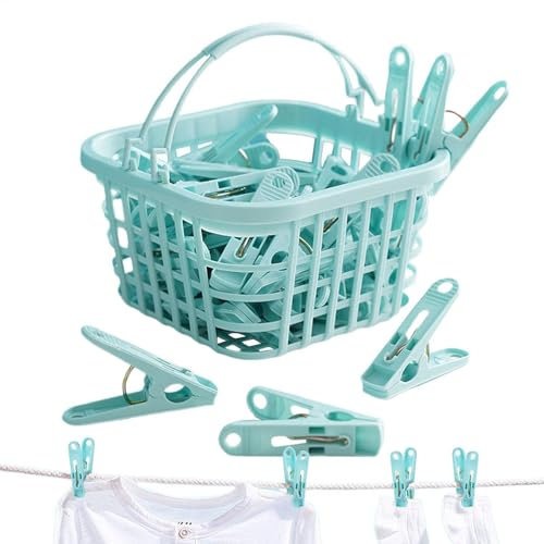 Clothes Pegs With Hooks - 30 Laundry Clips Windproof Clips With Basket | Clothes Drying Rack For Socks, Towels, Hats, Pins, Bras, Metal Laundry Clips For Us