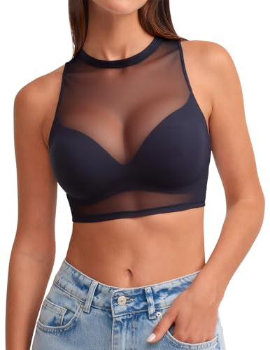 WUISOLQP crop top damer sexig spets tanktoppar damer för klubb fest, transparent mesh topp festival outfit damer rave, Järn, L