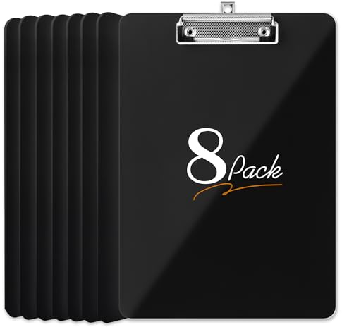 8 Stück Klemmbrett A4, Klemmbretter mit Gummierter Metallklemme, Clipboard Schreibbrett Hochwertige Bürobedarf für Studenten, Büro - Schwarz (Klemmbrett - 8Stück)