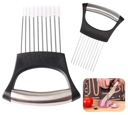 Jecdfs 2pcs Soporte para Cebollas para Cortar Cebollas,Rebanador de Cebolla, Soporte de Cebolla de Acero Inoxidable,Soporte Mejorado para Rebanar, Accesorios de Cocina Multifuncionales