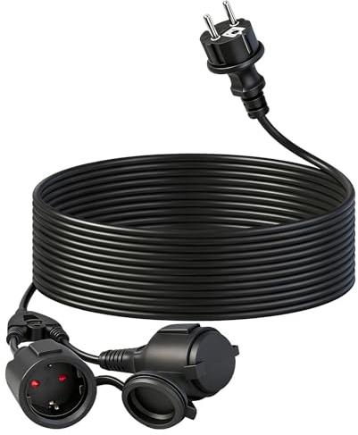 WSPIHO Verlängerungskabel mit Schuko Steckdosen 10M,16A 250V Outdoor Mehrfachsteckdose,IP44 Wasserdicht Doppelstecker Außen für Garten, Büro und Zuhause