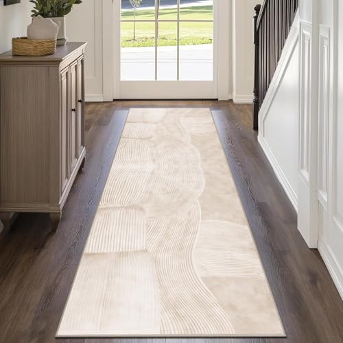 Cycleader Tapis de couloir antidérapant et lavable de 80 x 200 cm, lignes géométriques, imitation cachemire, tapis de cuisine anti-fatigue, tapis de sol doux à poils longs avec dos antidérapant pour