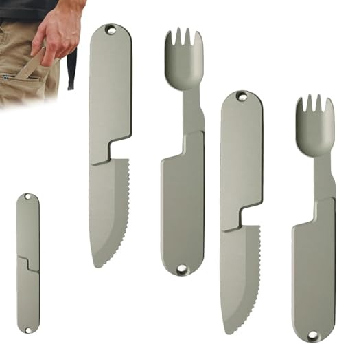 QYJLOFMVE 2-i-1 camping matbestick-set, bärbar, avtagbar, multifunktion magnetisk camping gaffel sked kniv, återanvändbar, kompakt, robust campingbestick