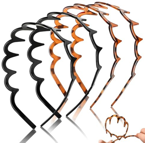 Lot de 4 serre-têtes en forme de U et zigzag - En plastique ondulé - Pour le sport, le fitness et le quotidien - Pour femme et fille (motif léopard et noir, 4 pièces)