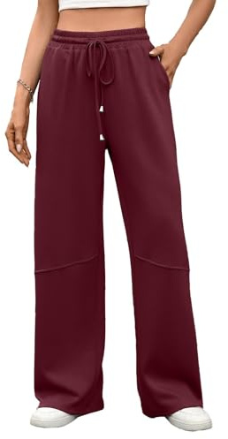 Famulily Ladies Wide Leg Joggers Pull On Elasticated Waist Yoga Pants Solid Stretchy Loose Fit Work Trousers Wine M
