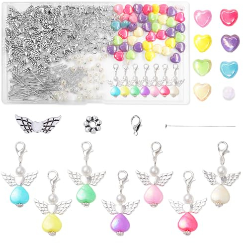 YAEGIMHT 50 Stück Schutzengel Anhänger, Perlenengel schutzengel Engel Charme Schlüsselanhänger, Engel Basteln Anhänger, DIY Perlen Anhänger für DIY Hochzeit Basteln Weihnacht Taufe Kommunion（Farbe）