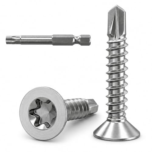 Dayalo 50 Stück Bohrschrauben Torx M4,2x32mm, Blechschrauben Selbstbohrend | Edelstahl 410, Senkkopf Selbstschneidende Schrauben für Blech, Metall und Holz