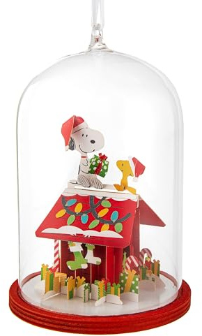 Hallmark Snoopy & Woodstock Hanging Ornament, Signature, Red, White | PEANUTS Collectible Tree Decoration, Glass Dome Construction, H11.4cm by W10.8cm by D8.3cm, Ideal Gift for Fans