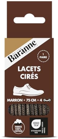 BARANNE - Lacets Ronds Cirés - Lacets Pour Chaussures de Ville pour Homme et Femme - Tissu Coton - Diamètre 2,5mm - 1 paire