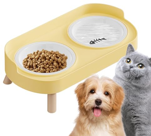 Keramik Hundenapf Erhöhter, Futternapf Mit Gestell Rutschfester Hundenapf Doppelt Katzennäpfe Futterstation Futternapf Wassernapf Set Für Kleine Mittlere Große Hunde, 34x17.5x6cm