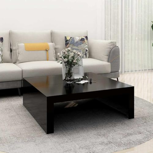 Mandloder Couchtisch Schwarz 100x100x35 cm, Moderner Holzwerkstoff Wohnzimmertisch, Quadratischer Akzenttisch für Zeitschriften, Bücher, Robuster Kaffeetisch für Wohnzimmer