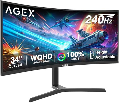 Z-Edge 34 Curved Gaming Monitor, WQHD 1440P 240Hz 165Hz Computer Monitor, MPRT 1ms, 21:9 Aspect Ratio, 16.7M Colors, 4000:1 Contrast, AG34P Frameless Bezel, Height Adjustable 2X DP and 2X HDMI