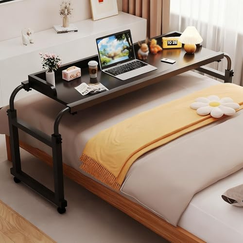 GSATREY Betttisch auf Rollen Höhenverstellbar, 360° Rotierend Betttisch, Krankenhaus Rollender Bett Tisch, Bett - oder Sofa Beistelltisch für Erwachsene und Behinderte(Black,140cm/55.1in)