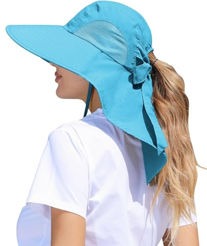 Yemlarey Damen Sonnenhut mit Breiter Krempe UV Schutz Wanderhut Faltbar Fischerhut Sommer Safari Hut mit Pferdeschwanzloch Gartenhut Tropenhut Strohhut Gärtner