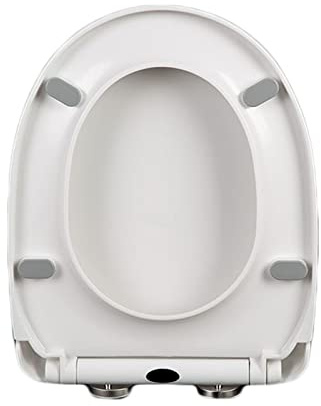 Asiento de inodoro con cierre suave, forma de D, de plástico PP grueso blanco, fijación superior de liberación rápida, fácil de instalar y limpiar, compatible con la mayoría de inodoros en f