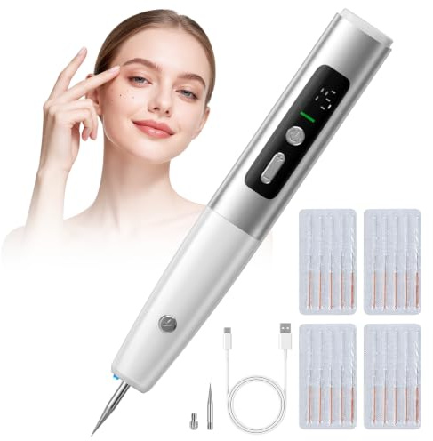 Lomffy Stylo pour éliminer Les Acrochordons, Stylo Plasma avec 15 niveaux réglables Rechargeable par USB et écran LCD Stylo pour éLiminer Les Acrochordons Taches De Rousseur Grains De Beauté Verrues