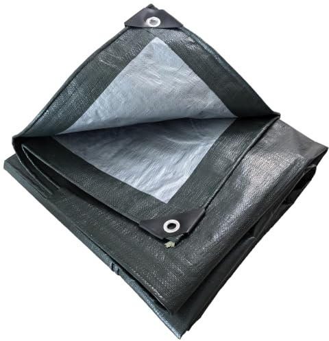 TUMESY Heavy Duty Tarp Tarpaulin Reinforced Eyelets Thick 4mx8m 13ftx26ft (140g/m²) PE Tarpaulin Waterproof Sheet Silver Army Green Premium Quality Cover Tarp for Outdoor Camping