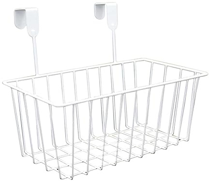 FewNvWa Storage Basket, Wire Mesh Basket, Metal Hanging Basket, Organizer Shelf Over Door with Hooks for Pantry, Kitchen, Study, Hallway, White