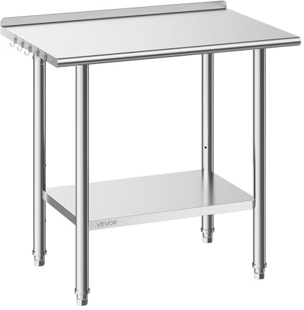 VEVOR Tavolo da Lavoro per Ristorazione in Acciaio Inox Senza Ruote, Tavolo per Preparazione da Cucina 915 x 610 x 894 mm Alzatina, Banco Cucina Ripiano Sotto Portaoggetti 227 kg, Ristorante, Hotel