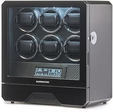 BARRINGTON 6 Uhrenbeweger | Hochwertige Luxus-Multi-Uhrenbewegerbox mit schwarzer Carbon-Oberfläche | Features Fernbedienung