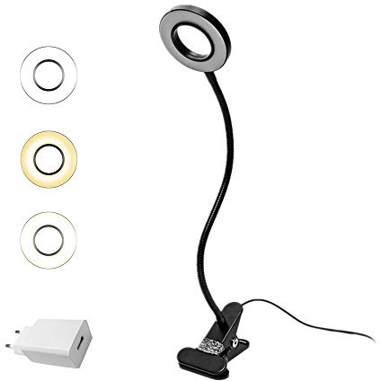 EYOCEAN LED Leselampe, Schwanenhals Klemmlampe, Augenpflege Klemmleuchte, 3 Modi & 10 Dimmstufen, Klemmlicht für Büro Heimgebrauch, CE Adapter Enthalten, 8W, Schwarz