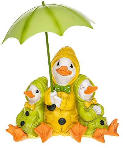 Shudehill Giftware Figura decorativa de pato con paraguas verde para mamá y bebé