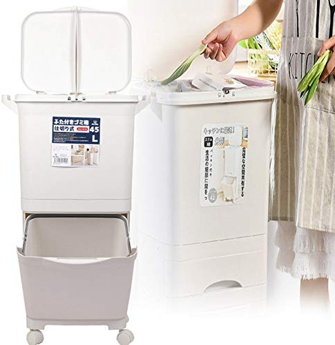 GBHJJ Dual Open Lid Trash Can, Pedal Bin 45 Litre Recycling Waste Separation System Dustbin Durable, with Odour-Proof Lid, Suit for Bathroom Kitchen Office Home