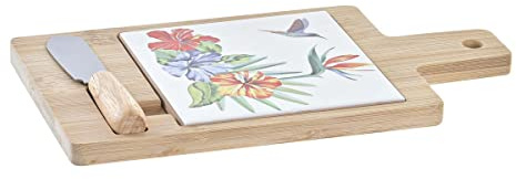 DKD Home Decor Tabla para quesos Color Multicolor, de bambú y gres (21,5 x 11,8 x 1,5 centímetros) (3 Piezas)