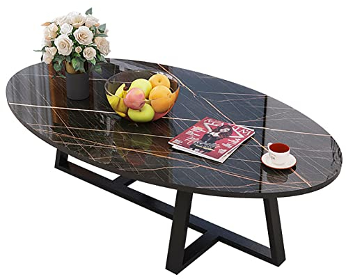 Ovaler Couchtisch, moderner, minimalistischer Wohnzimmer-Sofa-Beistelltisch, Beistelltisch in Marmor-Optik, Holz-Finish, Metallbeine, einfache Montage, Mitteltisch für Wohnzimmer/Büro/Beklei