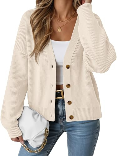 LILLUSORY Cardigan Sweaters for Women 2025 Early Fall Fashion Oversized Lightweight Sweater V Neck Knit Work Casual Outfits Clothes Button Tops Shirts Blouses Apricot L