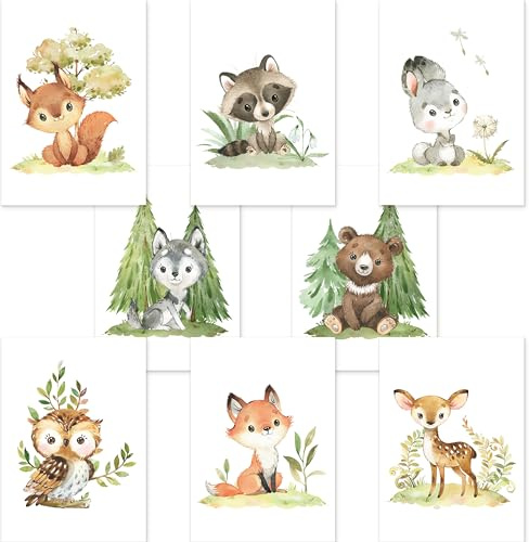 CreativeRobin Süße Waldtiere Poster-Collage Babyzimmer I Kinderzimmer Deko I 8x DIN A5
